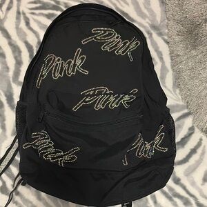 Black Backpack with Pink Logo